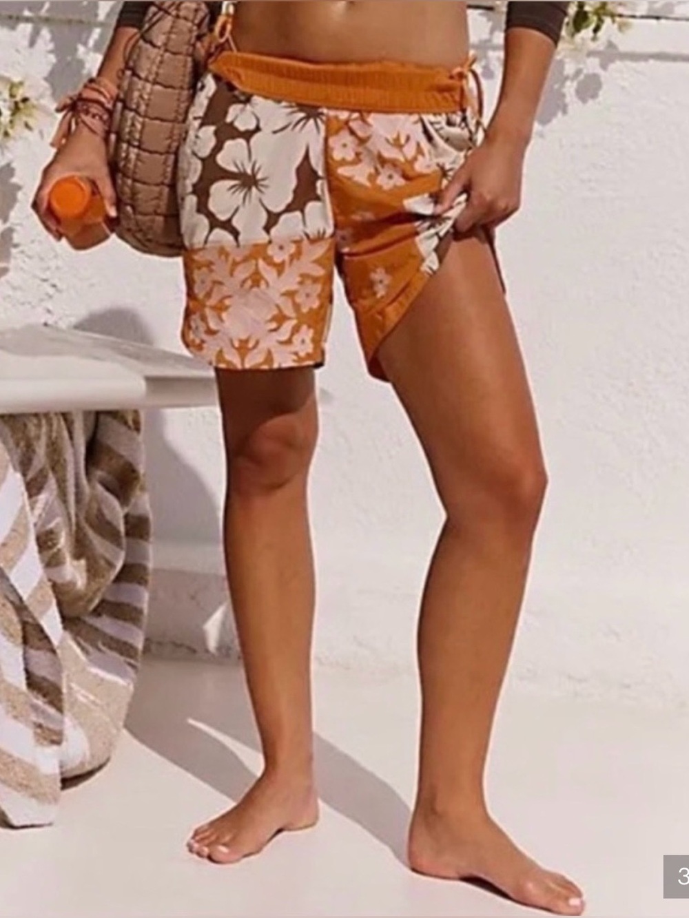 Free People Orange Brown Floral Bike Shorts